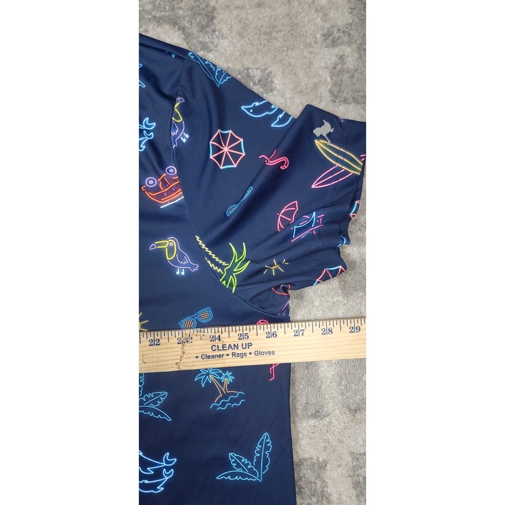 NWT Birdie Bound Performance Golf Polo Shirt Mens Blue Neon Tropical Florida 2XL - Picture 3 of 5